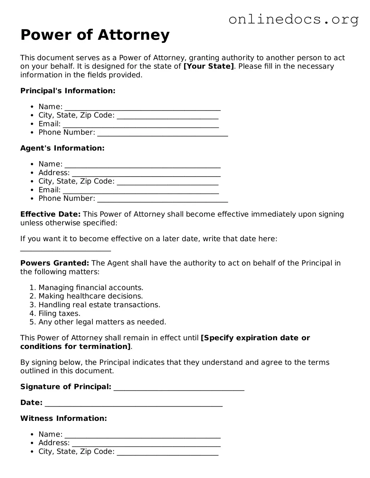 Printable Power of Attorney Form