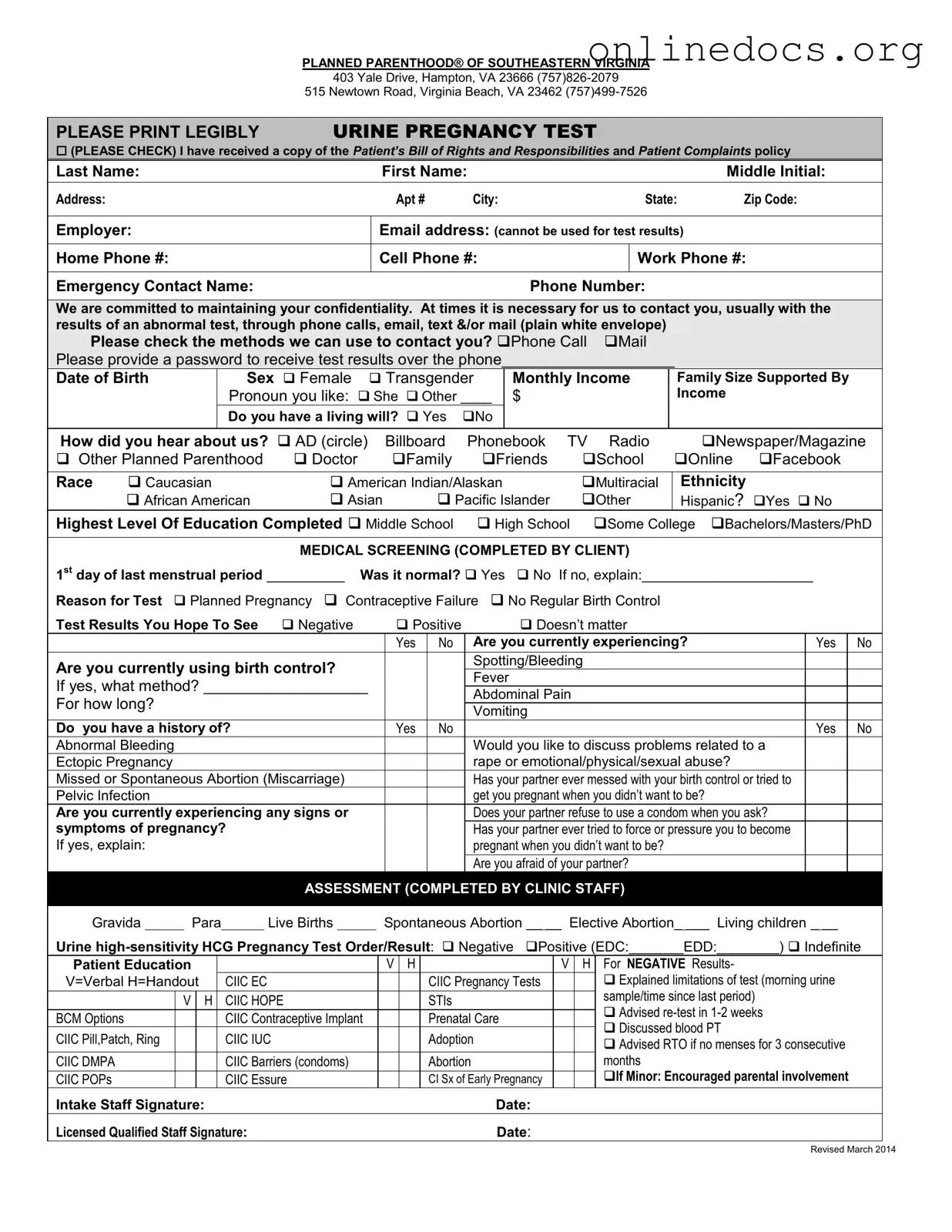 Planned Parenthood Proof PDF Form