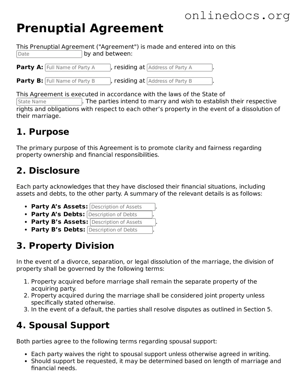 Printable Prenuptial Agreement Form