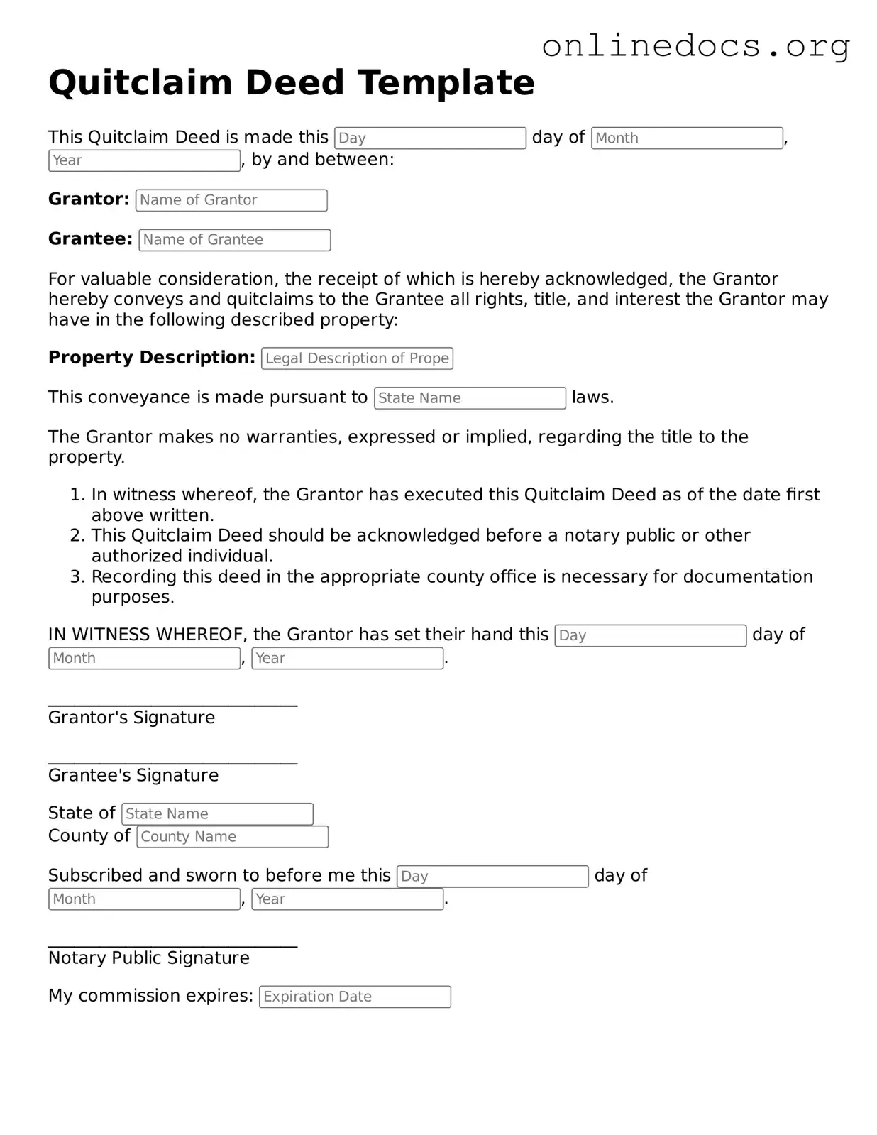 Printable Quitclaim Deed Form