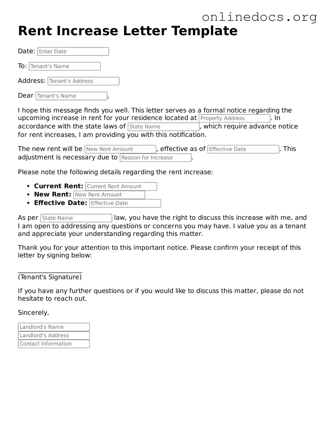 Printable Rent Increase Letter Form