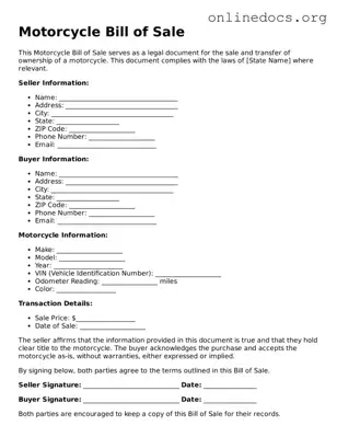 Printable Motorcycle Bill of Sale Form