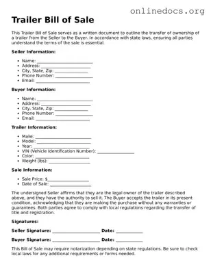 Printable Trailer Bill of Sale Form