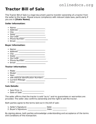 Printable Tractor Bill of Sale Form