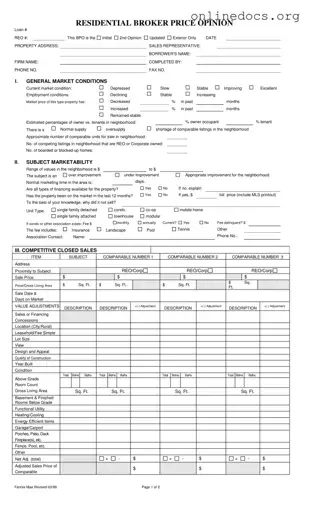 Broker Price Opinion PDF Form