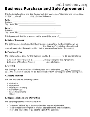Printable Business Purchase and Sale Agreement Form