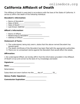 Fillable  Affidavit of Death Form for California