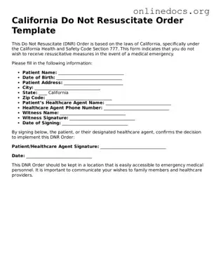 Fillable  Do Not Resuscitate Order Form for California
