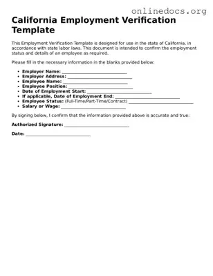 Fillable  Employment Verification Form for California