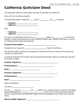 Fillable  Quitclaim Deed Form for California