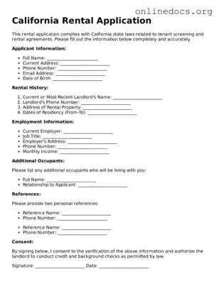 Fillable  Rental Application Form for California