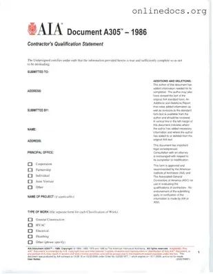 AIA A305 PDF Form