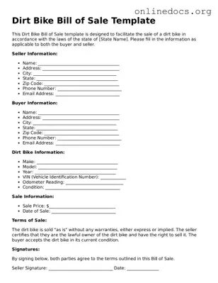 Printable Dirt Bike Bill of Sale Form