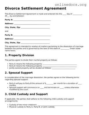 Printable Divorce Settlement Agreement Form