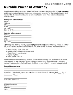 Printable Durable Power of Attorney Form