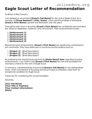 Printable Eagle Scout Letter of Recommendation Form