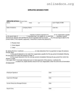 Employee Advance PDF Form