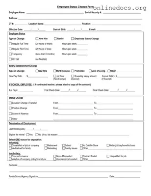 Employee Status Change PDF Form