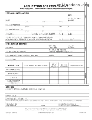Employment Application Pdf PDF Form
