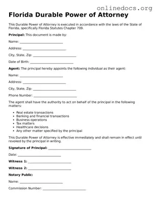 Fillable  Durable Power of Attorney Form for Florida