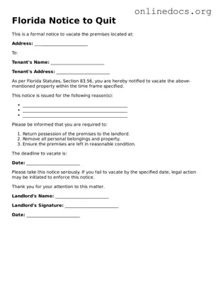 Fillable  Notice to Quit Form for Florida
