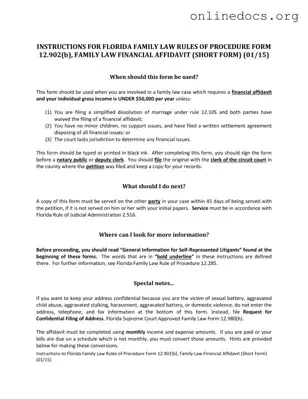Florida Financial Affidavit Short 12.902(b) PDF Form