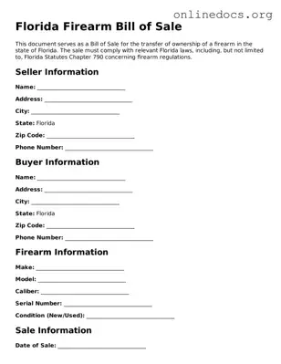 Fillable  Firearm Bill of Sale Form for Florida