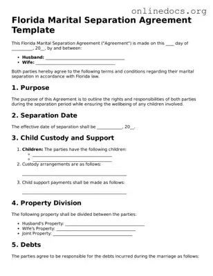 Fillable  Marital Separation Agreement Form for Florida