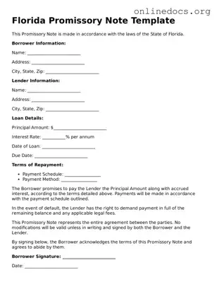 Fillable  Promissory Note Form for Florida