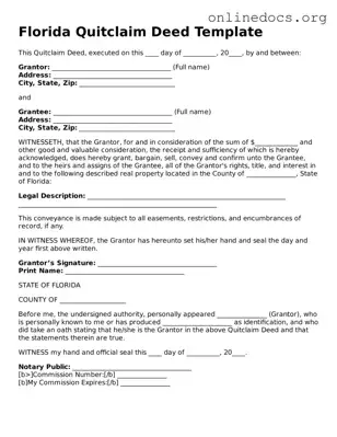 Fillable  Quitclaim Deed Form for Florida