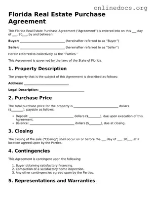 Fillable  Real Estate Purchase Agreement Form for Florida