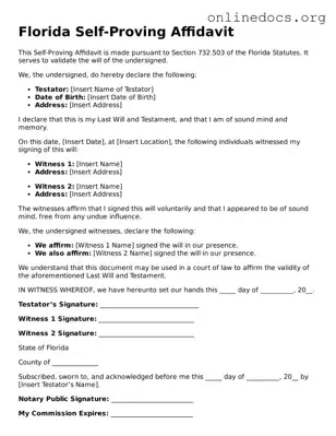Fillable  Self-Proving Affidavit Form for Florida