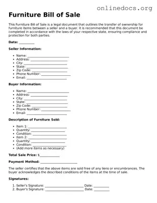 Printable Furniture Bill of Sale Form