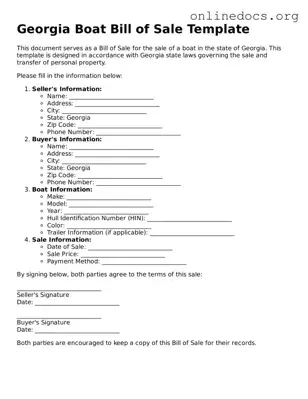 Fillable  Boat Bill of Sale Form for Georgia