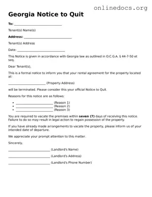 Fillable  Notice to Quit Form for Georgia
