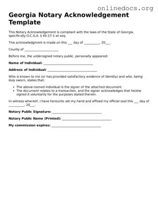 Fillable  Notary Acknowledgement Form for Georgia
