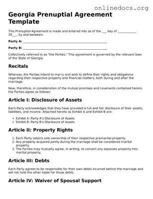 Fillable  Prenuptial Agreement Form for Georgia