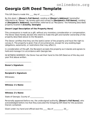 Fillable  Gift Deed Form for Georgia