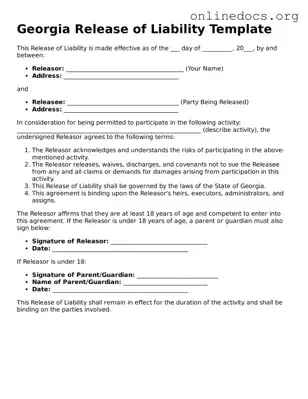 Fillable  Release of Liability Form for Georgia