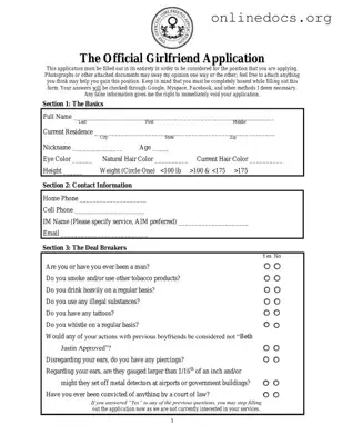 Girlfriend Application PDF Form