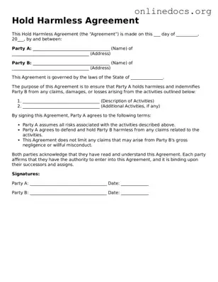 Printable Hold Harmless Agreement Form