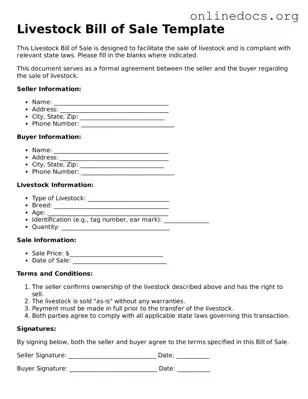 Printable Livestock Bill of Sale Form