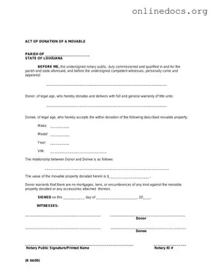 Louisiana act of donation PDF Form