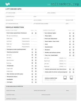 Lyft Inspection PDF Form
