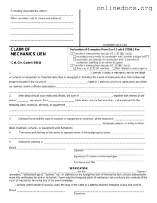 Mechanics Lien California PDF Form