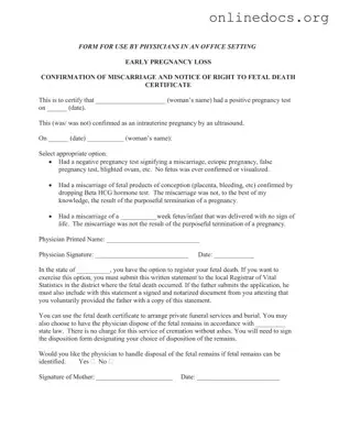 Miscarriage Discharge Paper PDF Form