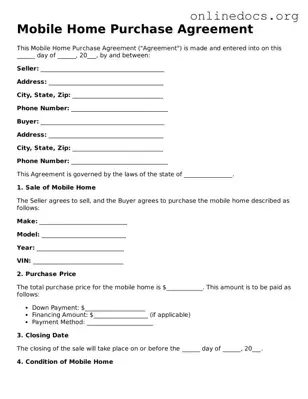 Printable Mobile Home Purchase Agreement Form