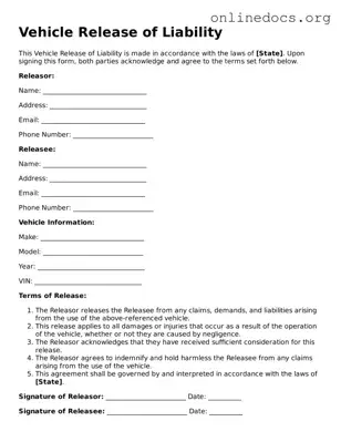 Printable Vehicle Release of Liability Form