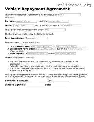 Printable Vehicle Repayment Agreement Form