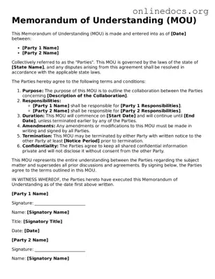Printable Memorandum of Understanding Form